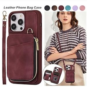 Phone Case For iPhone 15 Pro Max Plus iPhone 14 13 12 11 Pro Max X XR XS 8 7 Plus Wallet Case Zipper with Lanyard Kickstand Solid Color TPU PU Leather miniinthebox