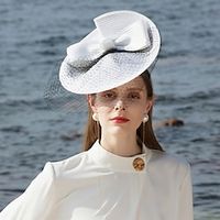 Hats Net Straw Bucket Hat Tea Party Horse Race Elegant With Bowknot Tulle Headpiece Headwear miniinthebox - thumbnail