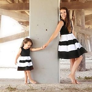 Mommy and Me Dresses Solid Color Daily Wear Patchwork Black Dark Pink Sleeveless Above Knee Daily Matching Outfits  Summer Lightinthebox