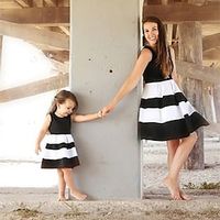Mommy and Me Dresses Solid Color Daily Wear Patchwork Black Dark Pink Sleeveless Above Knee Daily Matching Outfits  Summer Lightinthebox - thumbnail