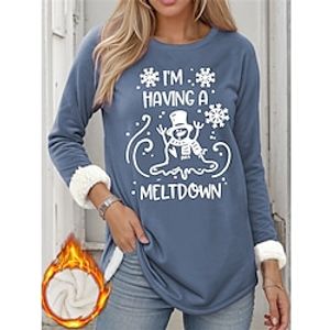 Women's Pullover Christmas Sweatshirt Sherpa Fleece Lined Letter Snowman Snowflake Warm Fuzzy Festival Print Black Pink Red Christmas Casual Round Neck Long Sleeve Top Micro-elastic Fall  Winter Lightinthebox