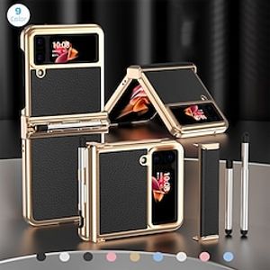 Phone Case For Samsung Galaxy Flip Z Flip 4 Bumper Frame Pencil Holder Plating Solid Colored PC PU Leather Lightinthebox