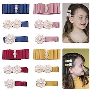 Toddler Girls' Sweet School  Formal  Outdoor Solid Color Bow Cotton Hair Accessories MC2654 blue bow  MC2656 blue double beads  MC2647 pink double beads One-Size Lightinthebox