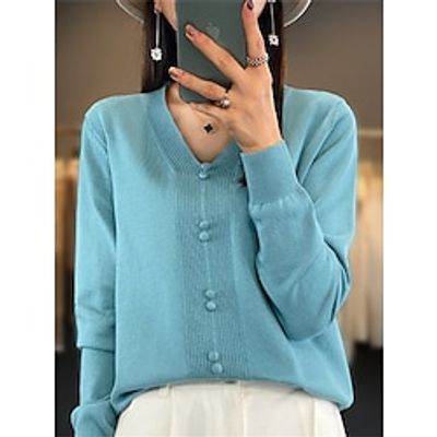 Women's Pullover Sweater Jumper V Neck Ribbed Knit Polyester Oversized Fall Winter Regular Outdoor Daily Going out Stylish Casual Soft Long Sleeve Solid Color Black Pink Wine M L XL miniinthebox