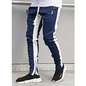 Men's Sweatpants Joggers Straight Leg Sweatpants Pleated Pants Button Side Stripe Straight Leg Color Block Comfort Breathable Casual Daily Holiday Sports Fashion Black Navy Blue miniinthebox