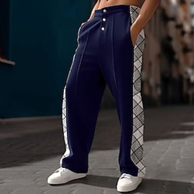 Men's Sweatpants Joggers Straight Leg Sweatpants Pleated Pants Button Side Stripe Straight Leg Color Block Comfort Breathable Casual Daily Holiday Sports Fashion Black Navy Blue Lightinthebox