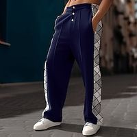 Men's Sweatpants Joggers Straight Leg Sweatpants Pleated Pants Button Side Stripe Straight Leg Color Block Comfort Breathable Casual Daily Holiday Sports Fashion Black Navy Blue Lightinthebox - thumbnail