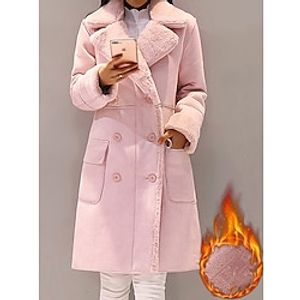 Women's Coat Warm Breathable Outdoor Casual Daily Wear Button Pocket Double Breasted Turndown Fashion Daily Modern Solid Color Regular Fit Outerwear Long Sleeve Fall Winter Pink Light Grey S M L XL Lightinthebox