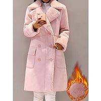 Women's Coat Warm Breathable Outdoor Casual Daily Wear Button Pocket Double Breasted Turndown Fashion Daily Modern Solid Color Regular Fit Outerwear Long Sleeve Fall Winter Pink Light Grey S M L XL Lightinthebox - thumbnail