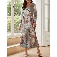 Women's Casual Dress T Shirt Dress Tee Dress Winter Dress Butterfly Pocket Print Lace Up Neck Long Dress Maxi Dress Fashion Streetwear Outdoor Daily Long Sleeve Regular Fit Gray Fall Winter S M L XL Lightinthebox - thumbnail
