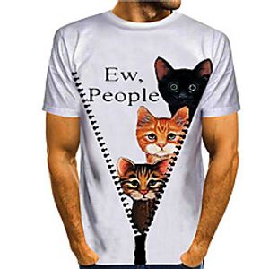 Men's Tee T shirt Shirt 3D Print Cat Graphic Prints Print Short Sleeve Daily Tops Casual Designer Big and Tall Round Neck White  Summer Lightinthebox