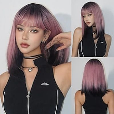 Synthetic Wig Uniforms Career Costumes Princess Straight kinky Straight Middle Part Layered Haircut Machine Made Wig 14 inch Black  Purple Synthetic Hair Women's Cosplay Party Fashion Purple Lightinthebox