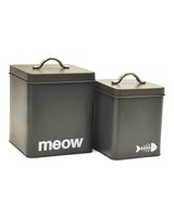 Barkley & Evans Clark Matte Charcoal & Matte White Set Of 2 Square Metal Pet Canisters