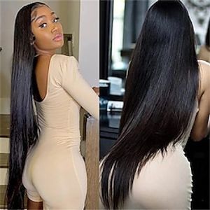 3 Bundles Human Hair Brazilian Virgin Human Hair Bundles 3 Bundles Straight 100% Human Hair Weave Double Weft Bundles Hair Extensions Natural Black 95-100g/bundle miniinthebox