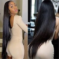 3 Bundles Human Hair Brazilian Virgin Human Hair Bundles 3 Bundles Straight 100% Human Hair Weave Double Weft Bundles Hair Extensions Natural Black 95-100g/bundle miniinthebox - thumbnail