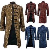 Men's Winter Coat Coat Business Casual Winter Fall Cotton Windproof Warm Outerwear Clothing Apparel Punk Fashion Casual Print Floral Botanical Pocket Stand Collar Single Breasted miniinthebox - thumbnail