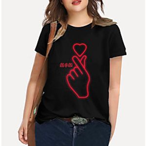 Women's Plus Size Tops T shirt Print Graphic Heart Letter Large Size Crewneck Short Sleeve Basic Big Size XL XXL 3XL 4XL 5XL Black Lightinthebox