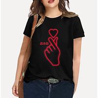 Women's Plus Size Tops T shirt Print Graphic Heart Letter Large Size Crewneck Short Sleeve Basic Big Size XL XXL 3XL 4XL 5XL Black Lightinthebox - thumbnail