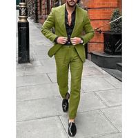 pea green Coffee Men's Wedding Linen Linen Suits Solid Colored 2 Piece Tailored Fit Single Breasted One-button 2024 Lightinthebox