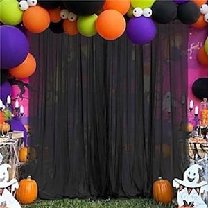 Halloween Background Gauze Curtain Black Gold Party Background Wall Decoration Curtain Gauze Photography Props Bedroom Wear Rod Gauze Curtain miniinthebox