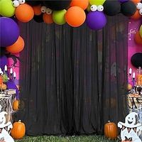 Halloween Background Gauze Curtain Black Gold Party Background Wall Decoration Curtain Gauze Photography Props Bedroom Wear Rod Gauze Curtain miniinthebox - thumbnail