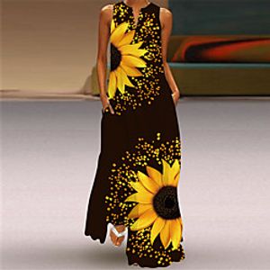 2021 amazon new ladies print long skirt european and american dress v-neck sleeveless summer dress with pockets Lightinthebox
