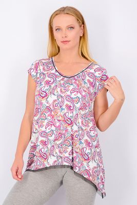 Womens Short Sleeve Pajama Top White Combo Womens Short Sleeve Pajama Top White Combo