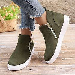 Women's Sneakers Platform Sneakers Daily Flat Heel Round Toe Casual Suede Zipper Green Gray Lightinthebox