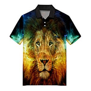Men's Polo 3D Print Lion Animal Button-Down Print Short Sleeve Casual Tops Casual Fashion Soft Breathable Yellow Lightinthebox