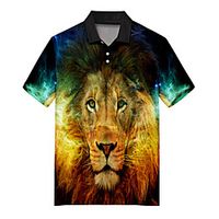 Men's Polo 3D Print Lion Animal Button-Down Print Short Sleeve Casual Tops Casual Fashion Soft Breathable Yellow Lightinthebox - thumbnail
