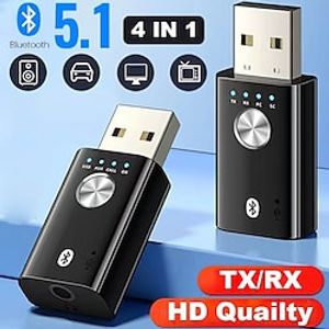 USB Bluetooth 5.1 Adapter for PC Speaker TV 4 In 1 Wireless Music Audio Receiver 3.5mm Jack AUX Transmitter Lightinthebox