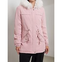 Women's Parka Winter Coat Mid-Length Puffer Jacket with Fur Collar Thermal Warm Heated Jacket Fleece Lined with Pockets Zip up Drwastring Hooded Outerwear Long Sleeve Fall Pink Lightinthebox - thumbnail