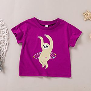 Kids Girls' T shirt Tee Short Sleeve Graphic Print Purple Children Tops All Seasons Active Regular Fit 3-6 Years Lightinthebox