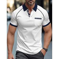 Men's Polo Shirt Golf Shirt Work Casual Lapel Ribbed Polo Collar Short Sleeve Basic Modern Color Block Patchwork Button Spring Summer Regular Fit White Orange Gray Polo Shirt Lightinthebox