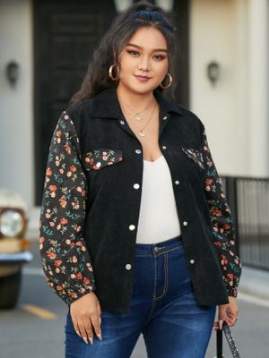 YOINS Plus Size Lapel Collar Patchwork Calico Long Sleeves Coat YOINS Plus Size Lapel Collar Patchwork Calico Long Sleeves Coat
