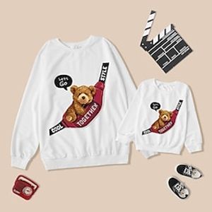 Dad and Son Sweatshirt Graphic Bear Letter Daily Print White Long Sleeve Casual Matching Outfits Lightinthebox