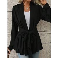 Women's Casual Jacket Belted Open Front Jacket V Neck Spring Jacket Fashion Daily Modern Outerwear Long Sleeve Fall Winter Black S M L XL 2XL Lightinthebox - thumbnail