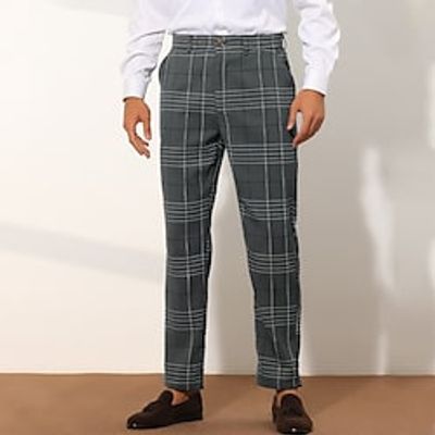 Men's Trousers Chinos Chino Pants Plaid Dress Pants Pocket Lattice Comfort Breathable Outdoor Daily Going out Cotton Blend Fashion Streetwear Black White Lightinthebox