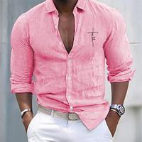 Men's Shirt Cotton Linen Shirt White Cotton Shirt Casual Shirt Cotton Shirt Black White Pink Long Sleeve Cross Lapel Spring Fall Hawaiian Holiday Clothing Apparel Button-Down Lightinthebox