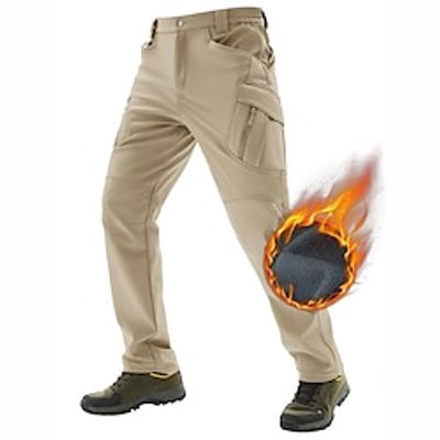 Men's Cargo Pants Fleece Pants Softshell Pants Camping Pants Winter Pants Zipper Pocket Plain Comfort Breathable Full Length Outdoor Camping  Hiking Going out Casual  Sporty Tactical Black Khaki Lightinthebox