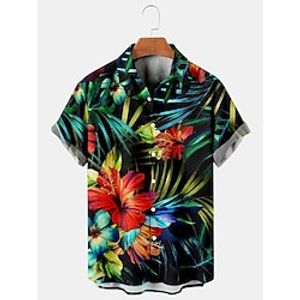 Men'sShirtSummerHawaiianShirt Leaves Floral GraphicPrintsTurndownOutdoorStreetShortSleevesButton-DownPrintClothingApparelTropicalFashionDesignerHawaiian miniinthebox
