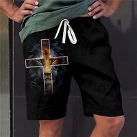 Men's Stylish Casual Straight Shorts 3D Print Elastic Waist Short Pants Sports Outdoor Daily Graphic Prints Lion Cotton Blend Comfort Breathable Mid Waist Black M L XL XXL 3XL  Summer  Beach Lightinthebox - thumbnail