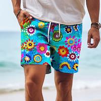 Flower Printed Men's Board Shorts Hawaiian Shorts Swim Trunks Drawstring with Mesh lining Elastic Waist Holiday Beach Short Lightinthebox