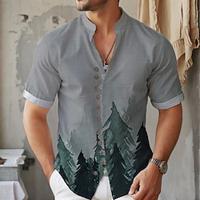 Graphic Prints Vintage Sailboat Vintage Men's Shirt Outdoor Street Casual Spring Summer Stand Collar Short Sleeve Gray S, M, L Polyester Shirt Lightinthebox