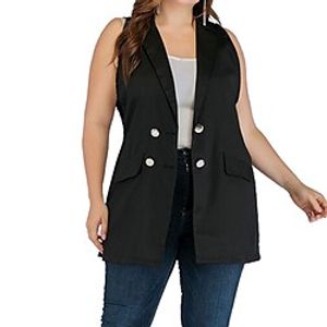 Women's Plus Size Tops Tank Top Plain Pocket Button Sleeveless Shirt Collar Streetwear Going out Work Polyester Spring Summer Black miniinthebox