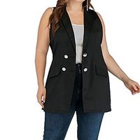 Women's Plus Size Tops Tank Top Plain Pocket Button Sleeveless Shirt Collar Streetwear Going out Work Polyester Spring Summer Black miniinthebox - thumbnail
