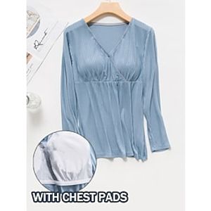 Women's Pajamas Top with Chest Pads Pure Color Simple Casual Comfort Home Daily Bed Modal Breathable V Wire Long Sleeve Chest pads Fall Winter Light Pink White Lightinthebox