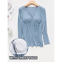 Women's Pajamas Top with Chest Pads Pure Color Simple Casual Comfort Home Daily Bed Modal Breathable V Wire Long Sleeve Chest pads Fall Winter Light Pink White Lightinthebox - thumbnail