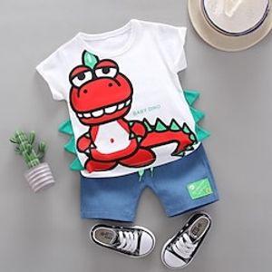 2 Pieces Boys T-shirt  Shorts Outfit Cartoon Dinosaur Short Sleeve Cotton Set Cute Blue Red Lightinthebox