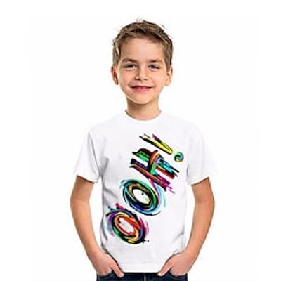 Kids Boys T shirt Tee Graphic Letter Short Sleeve Crewneck Children Top Outdoor 3D Print Sports Fashion Cool Summer White 2-13 Years Lightinthebox
